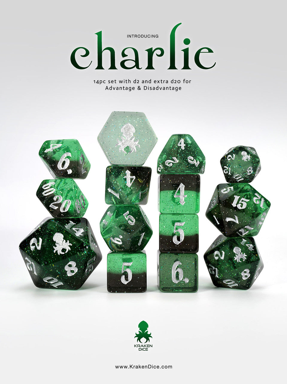 Charlie 14pc - Limited Run - Silver Ink Dice Set